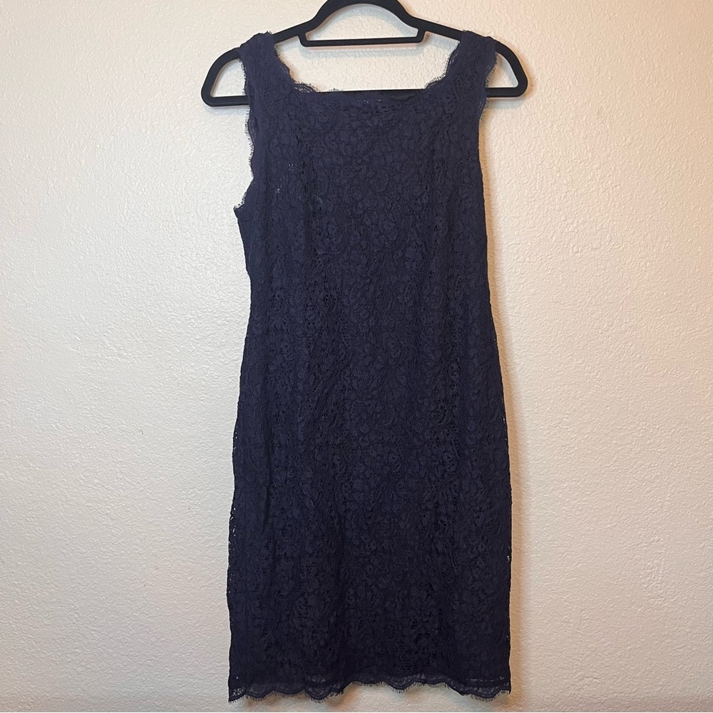Elegant Navy Lace Dress High Neck Line Sheath Sleeveless